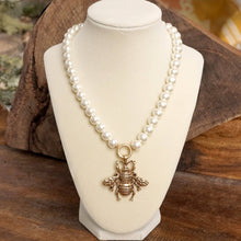 Load image into Gallery viewer, Boho Bee Pearls Statement Timeless Necklace in Worn Gold
