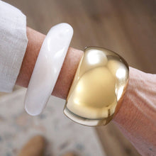 Load image into Gallery viewer, Statement Cuff Bracelet - Two-Tone Sculptural Oval Hinge - Golden Horizon

