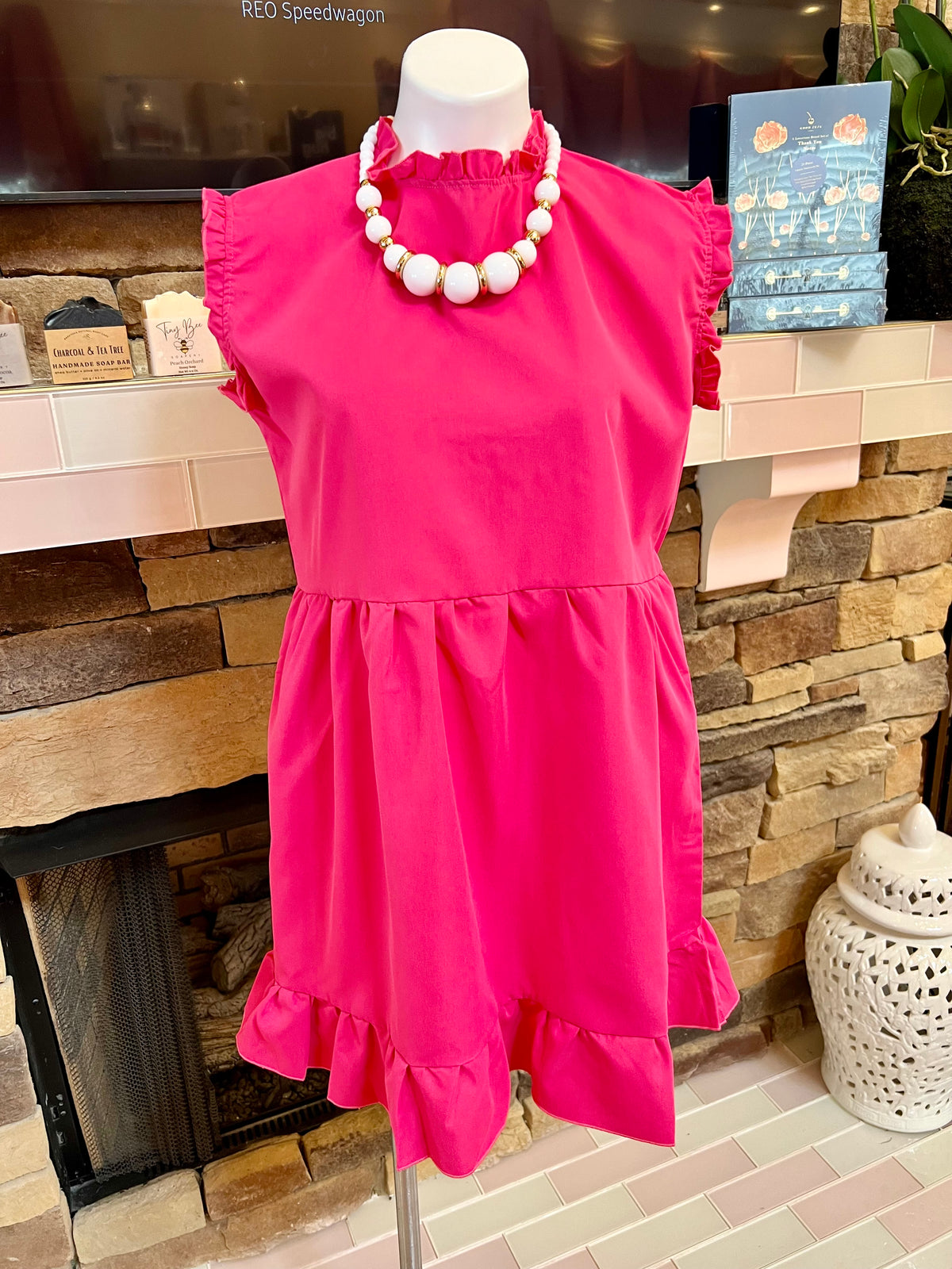 Pink Sleeveless Ruffle Dress