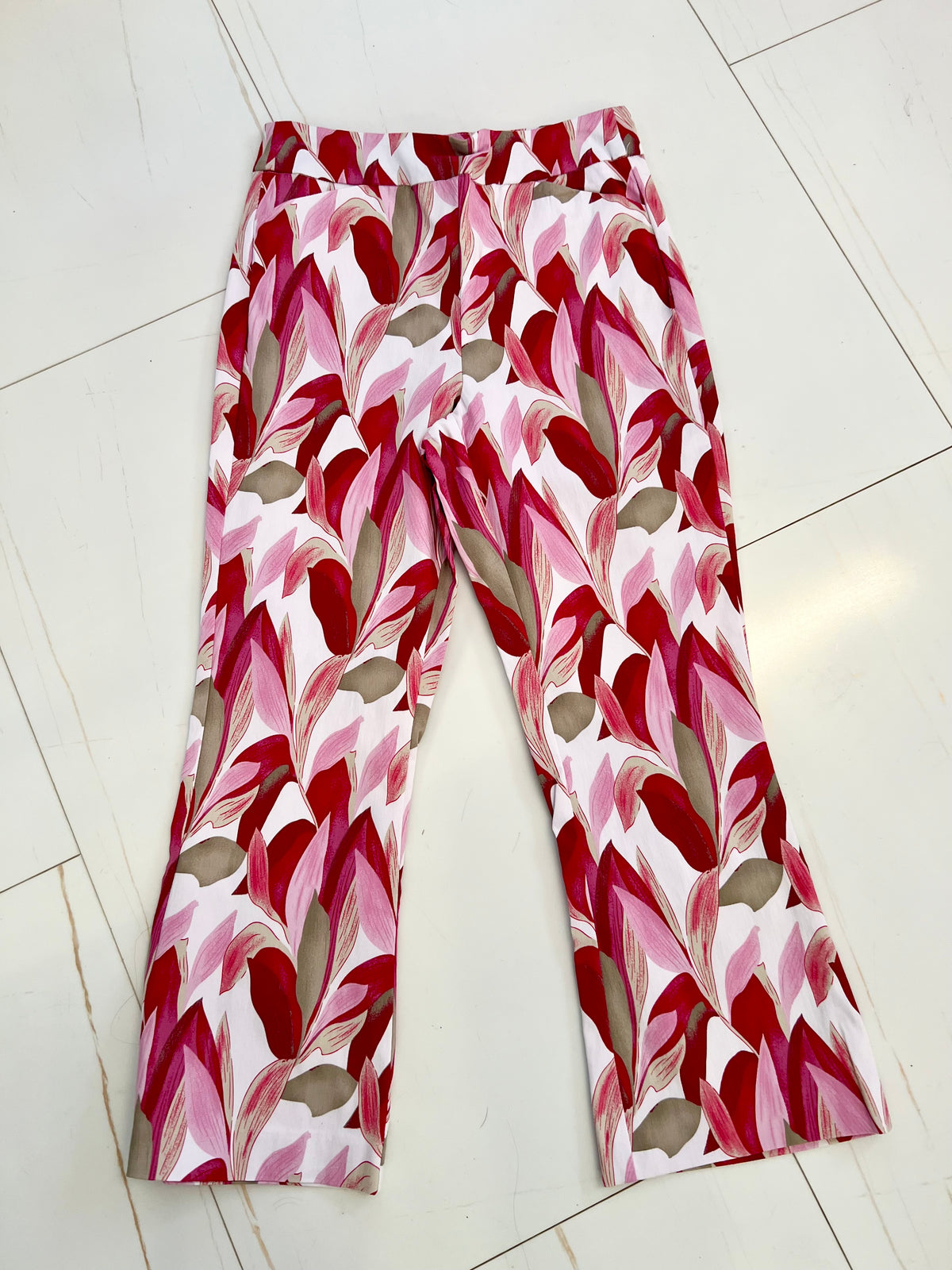Pink Tropical Pull On Cropped Flare Pant