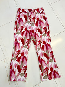 Pink Tropical Pull On Cropped Flare Pant