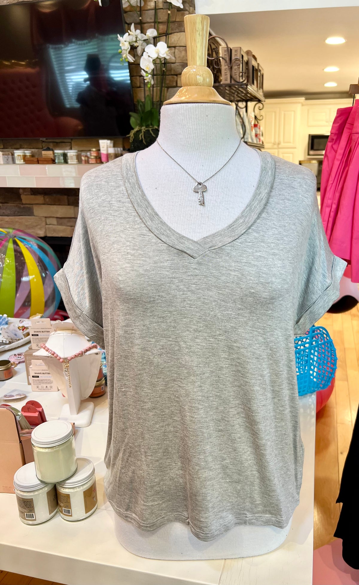 Heather Gray V-Neck Top