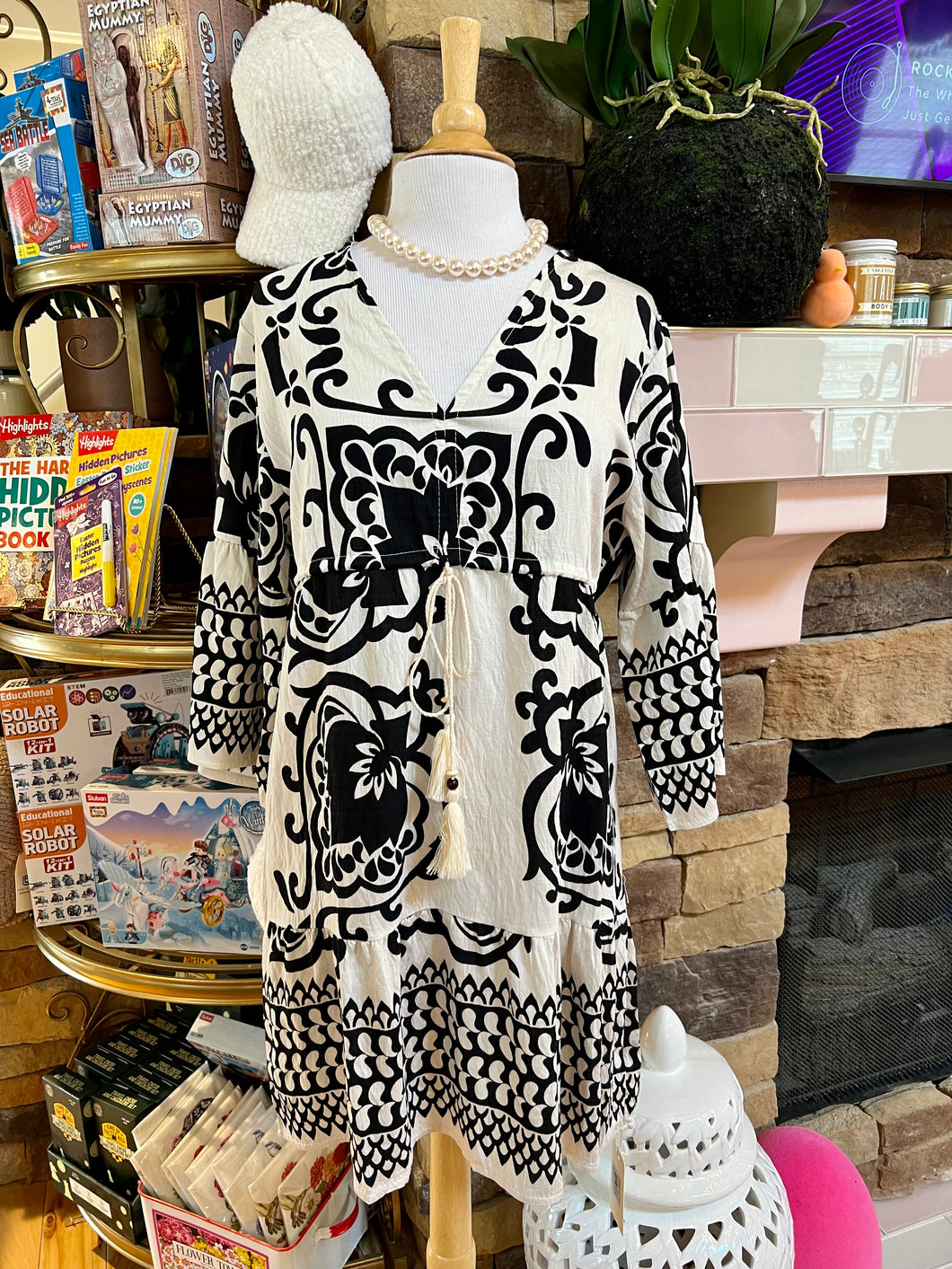 Black & Ivory Print Dress