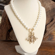Load image into Gallery viewer, Boho Bee Pearls Statement Timeless Necklace in Worn Gold
