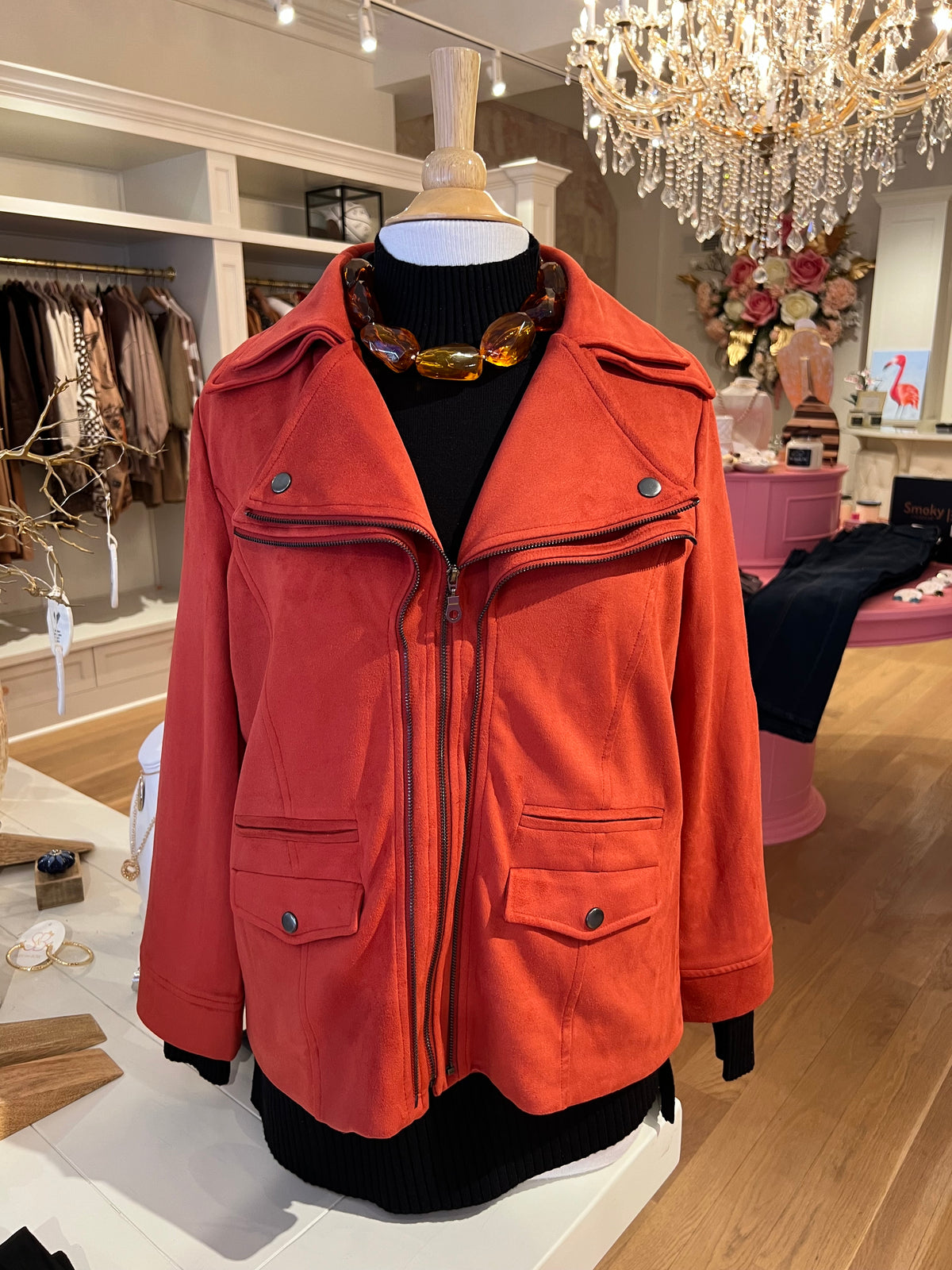 Rust Suede Double Collar Jacket