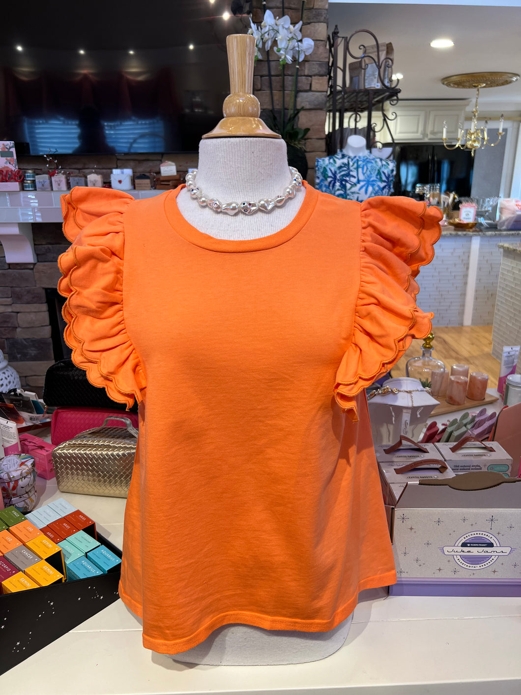 Orange Ruffle Sleeve Top
