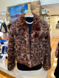 Animal Print Faux Fur Cropped Jacket