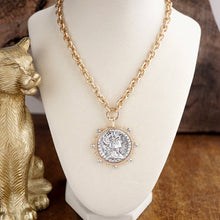 Load image into Gallery viewer, Radiant Relic – Coin Medallion Necklace with Crystal Halo
