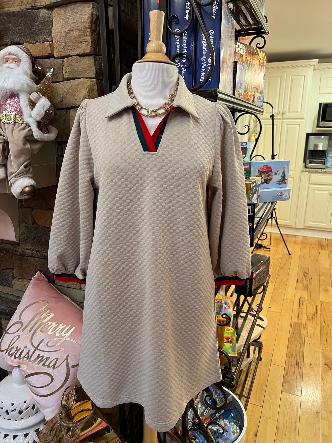 Beige Puff Sleeve Dress