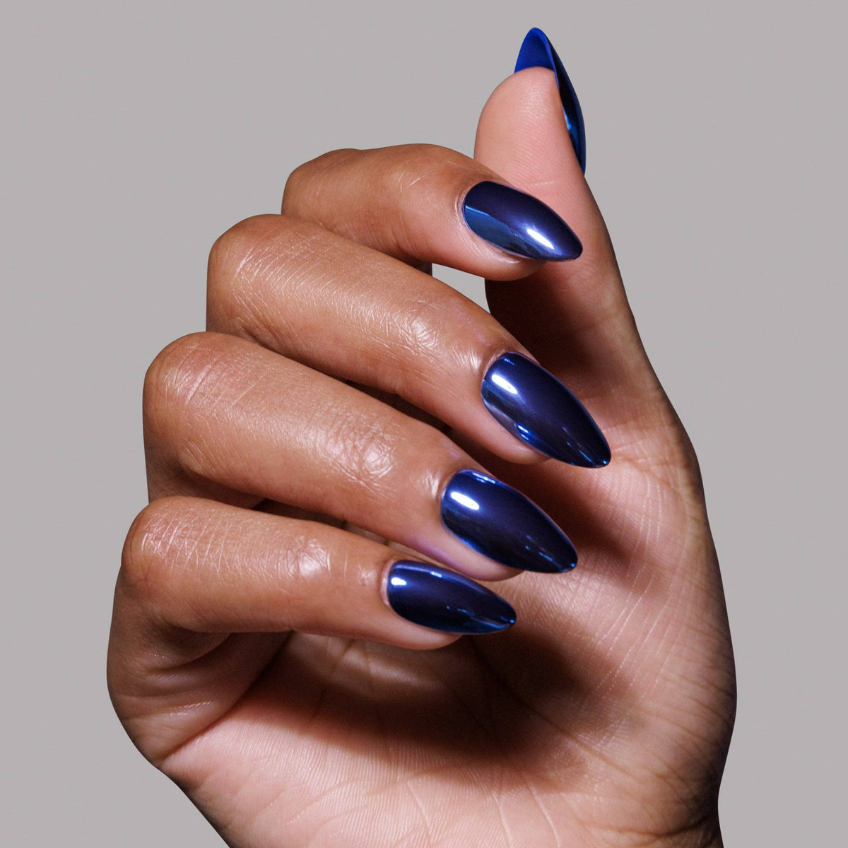 Blue Steel Press-On Nails | Short Almond Metallic Blue