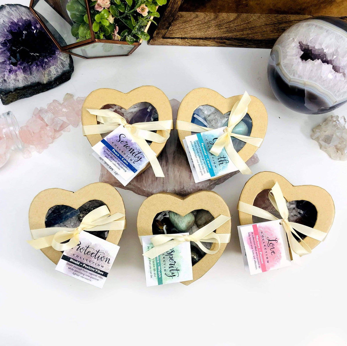 Crystal Healing Prosperity Set of Stones in Heart Shaped Box
