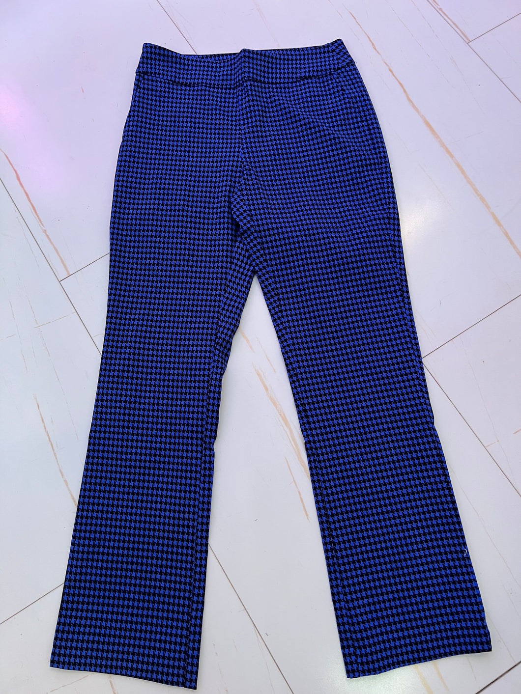 Blue Houndstooth Straight Leg Pant