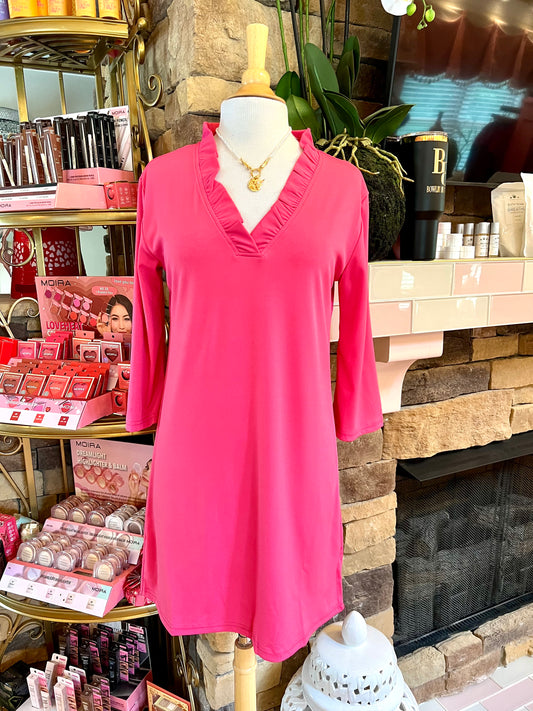 Pink Peyton Ruffle Neck Dress