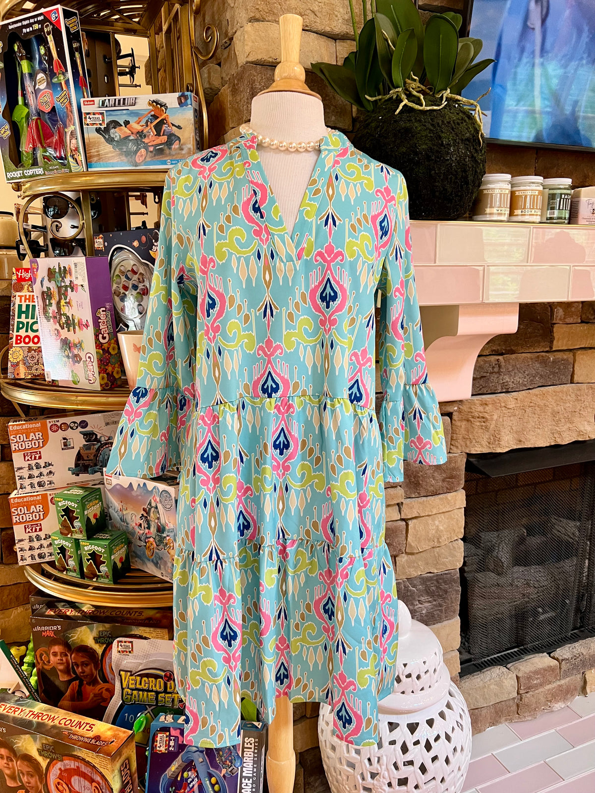 Turquoise Multi Print Tiered Dress
