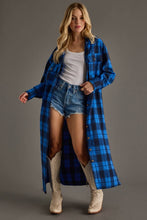 Load image into Gallery viewer, Blue &amp; Black Plaid Long Lightweight Jacket
