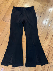 Black Front Slit Suede Flare Pants