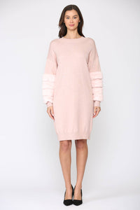 Blush Sweater Dress with Faux Fur