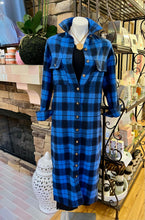 Load image into Gallery viewer, Blue &amp; Black Plaid Long Lightweight Jacket
