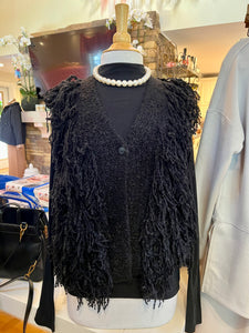 Black Knit Fringed Sweater Vest
