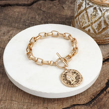 Load image into Gallery viewer, Urban Token – Cable Chain Toggle Bracelet with Coin Charm
