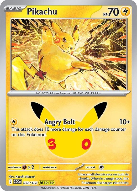 Pikachu – 30th Celebration 052/128 (Near Mint)