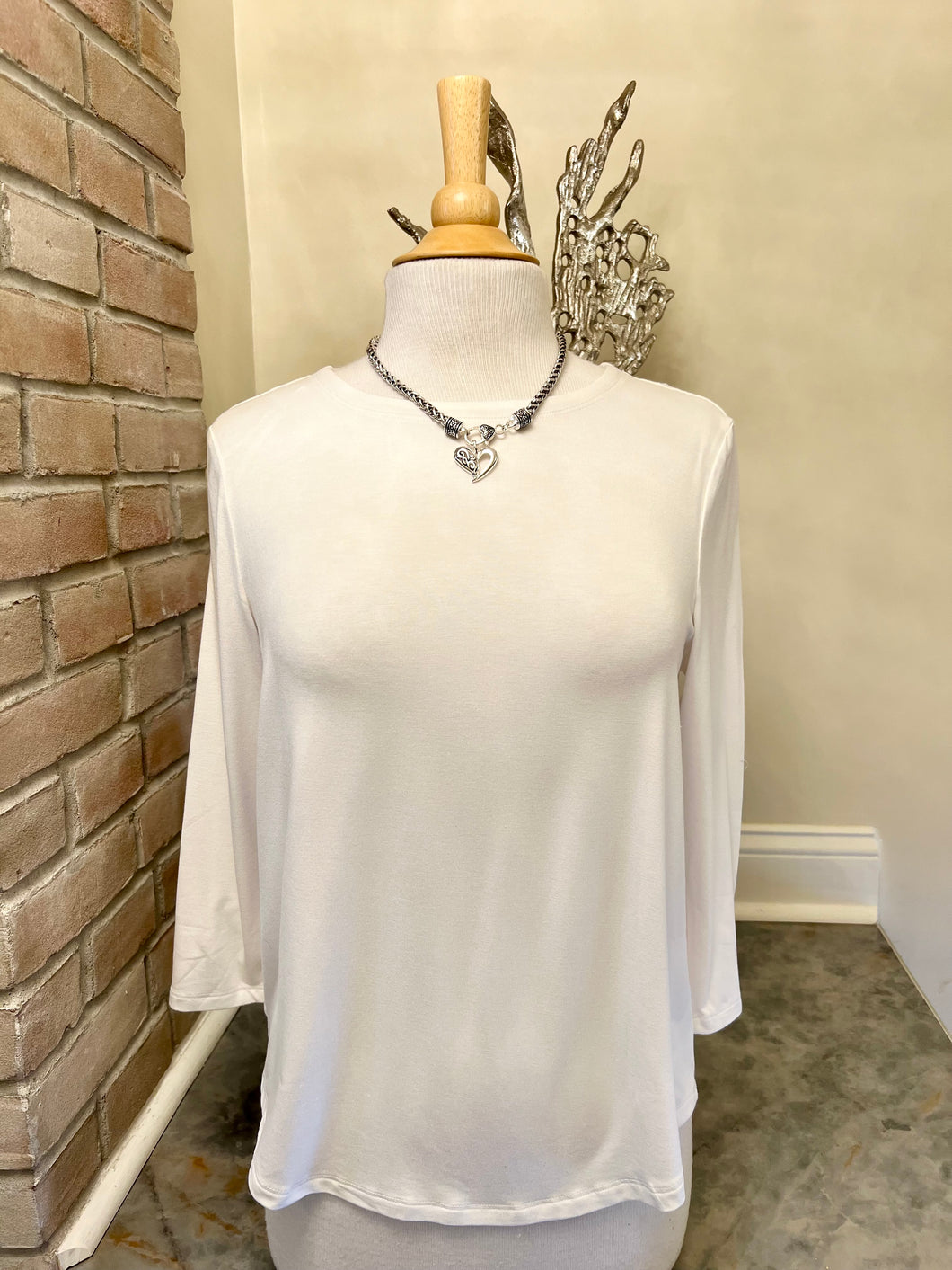White 3/4 Sleeve Hi-Lo Top