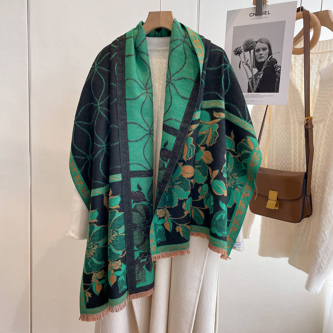 Green / Black Meadow Reversible Wrap