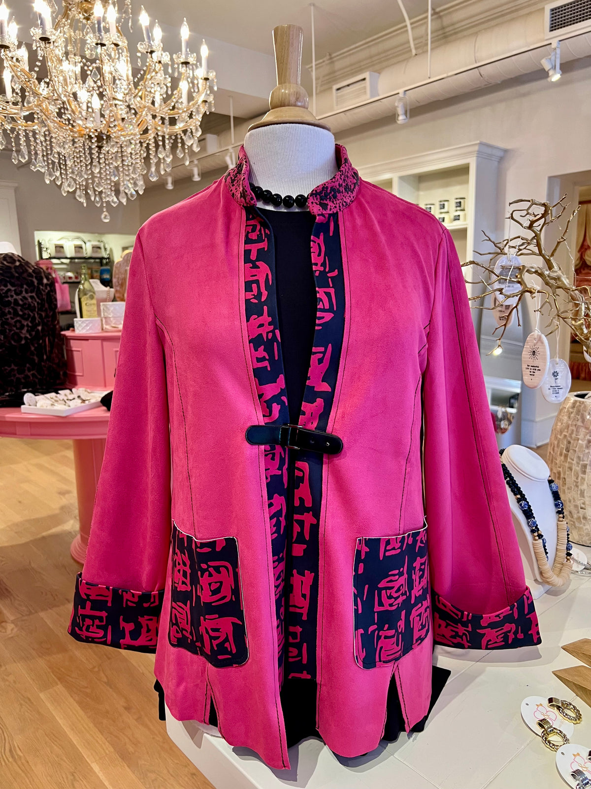 Very Berry & Black Handprinted Ultra Suede Jacket