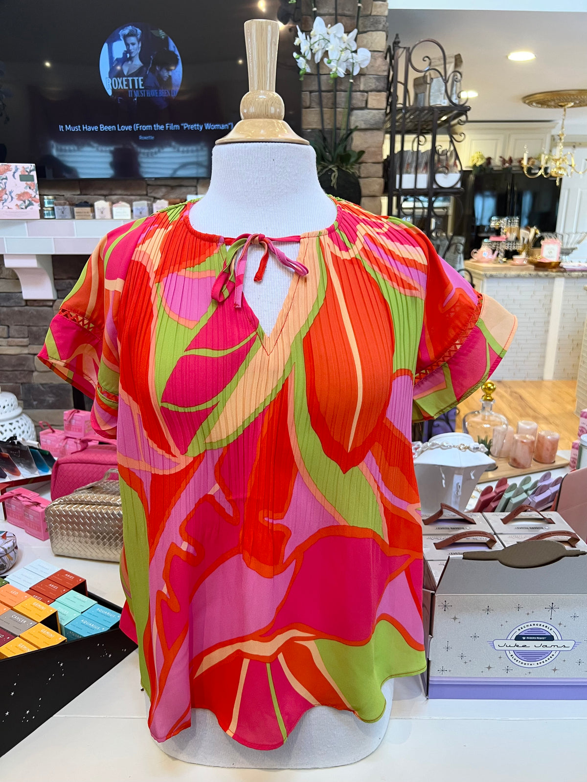 Multi Pleated Tie Front Top