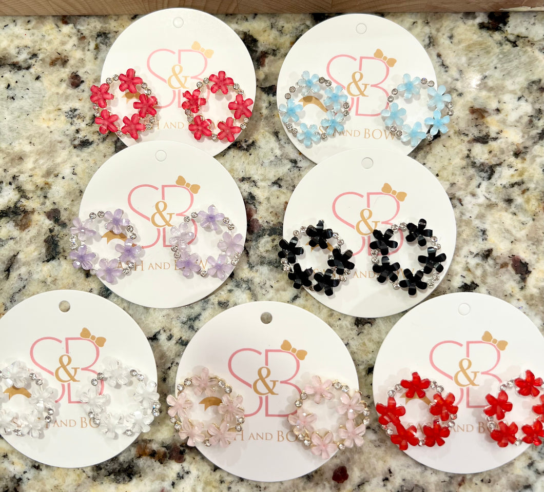 Mini Floral & Rhinestone Hoop Earrings