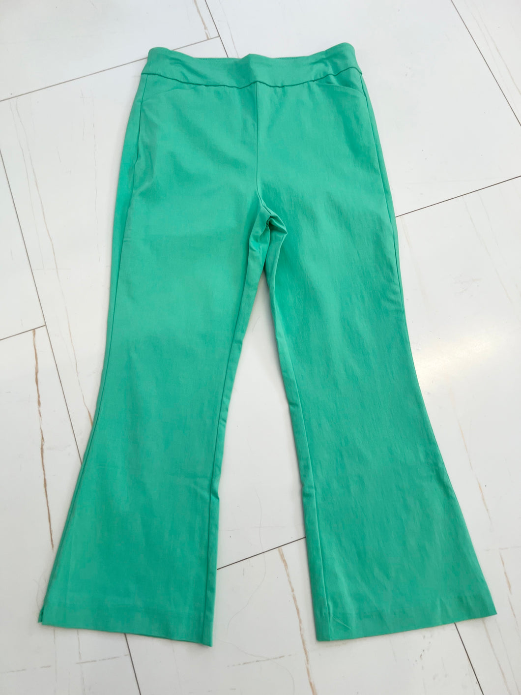 Green Pull On Cropped Flare Pant
