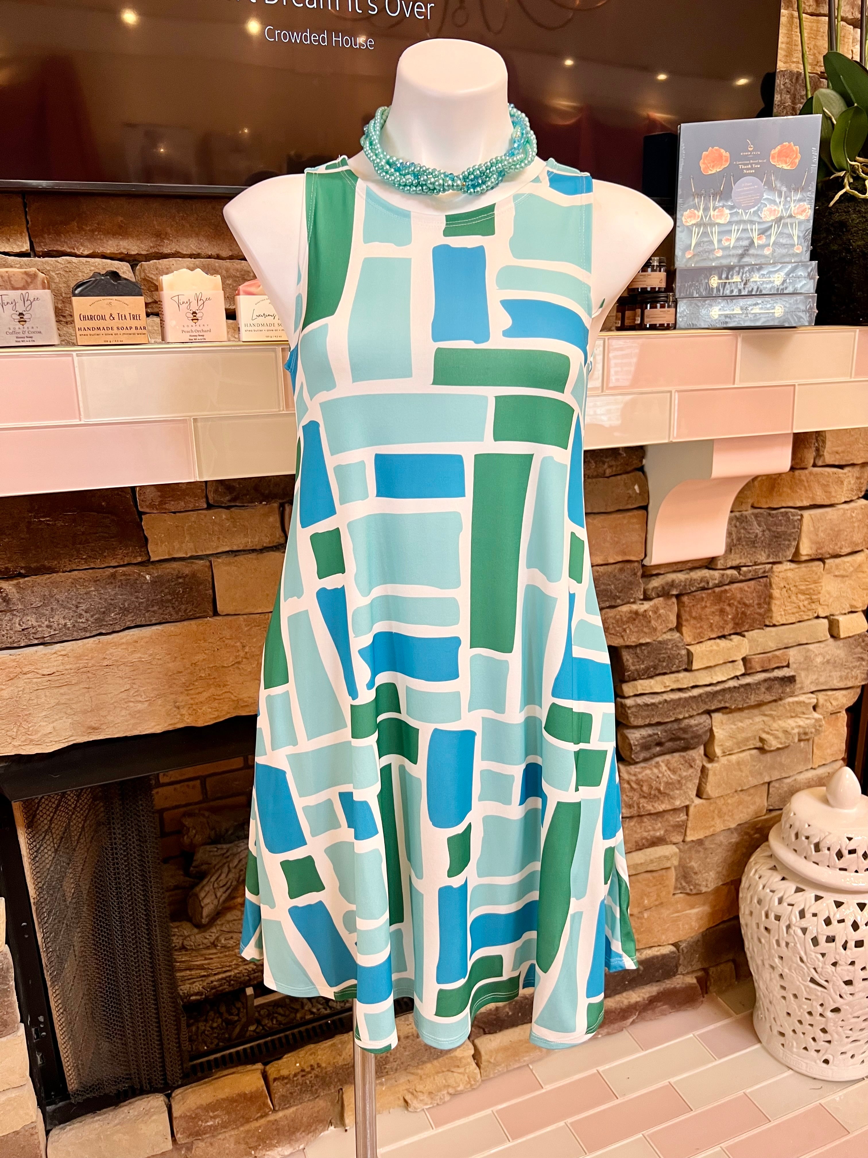 Blue & Green Color Block Dress  Sash&Bow