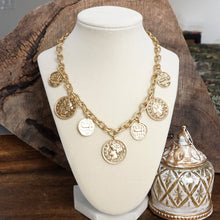 Load image into Gallery viewer, Boho Coin Charms Statement Necklace – Gold Tone
