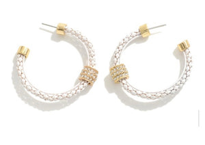 White Metal Popcorn Chain Hoop w/Rhinestone Cuff