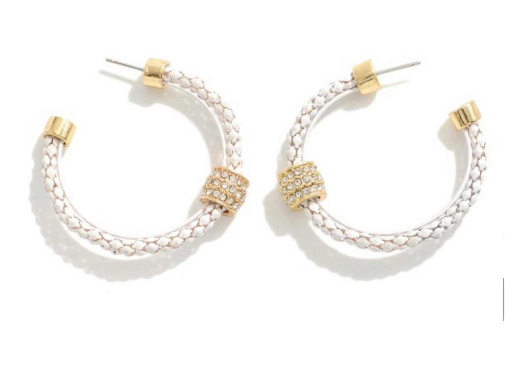 White Metal Popcorn Chain Hoop w/Rhinestone Cuff