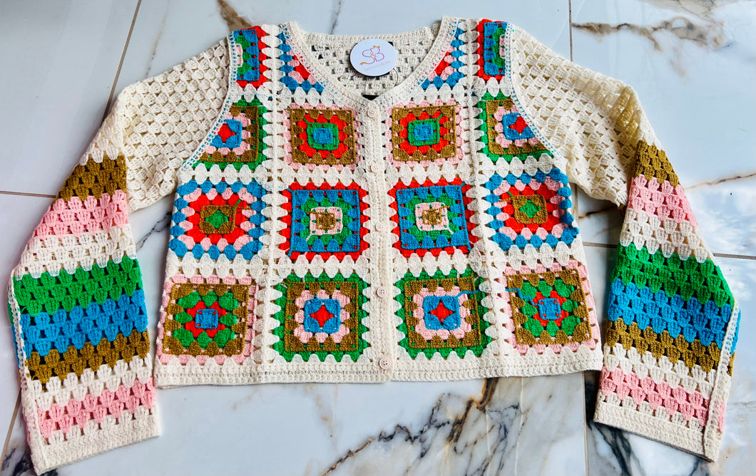 Crochet Square Button Sweater