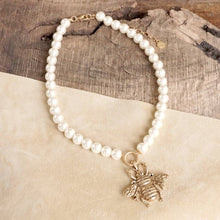 Load image into Gallery viewer, Boho Bee Pearls Statement Timeless Necklace in Worn Gold
