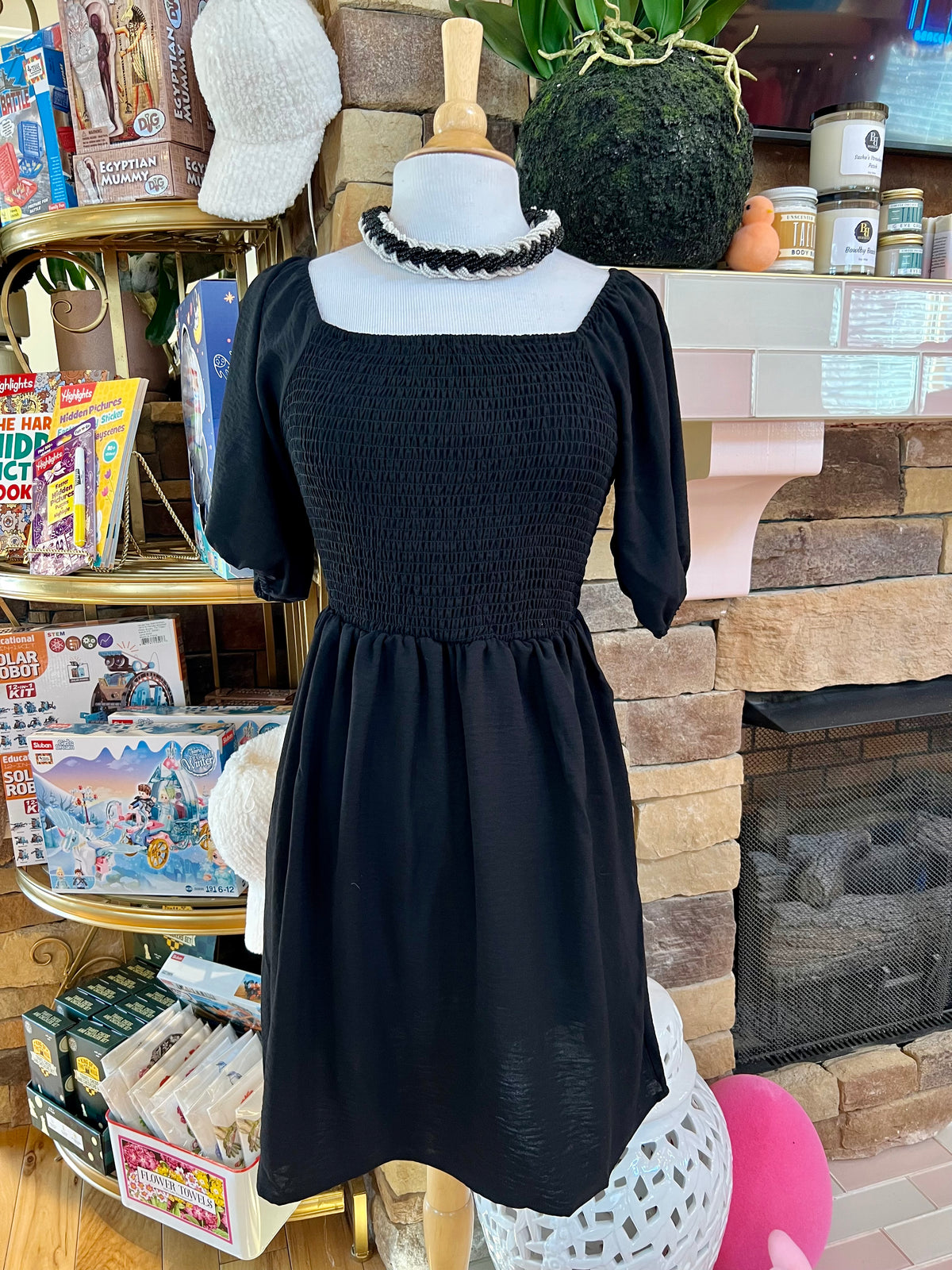 Black Smocked Baby Doll Dress