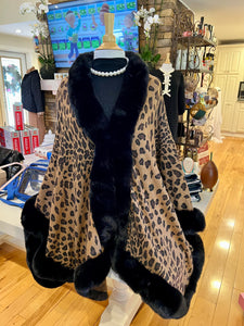 Black  Faux Fur Cheetah Wrap
