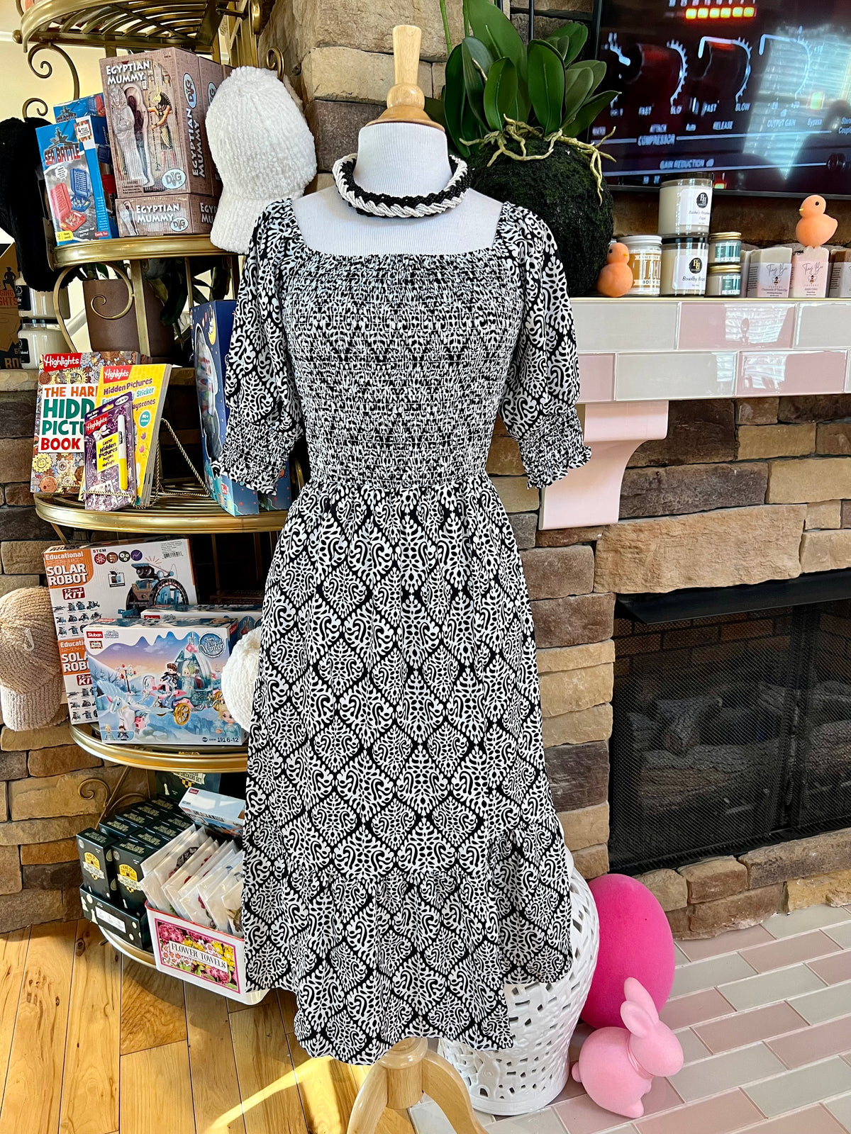 Black & White Paisley Midi Dress