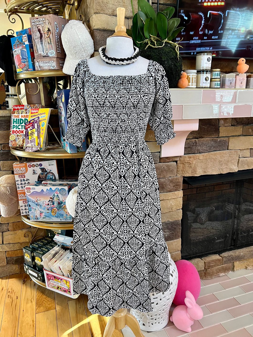 Black & White Paisley Midi Dress