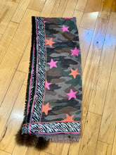 Load image into Gallery viewer, Camo Woven Scarf w/Zebra Print &amp; Stars
