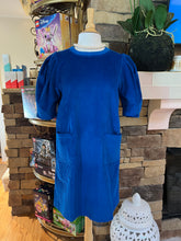 Load image into Gallery viewer, Royal Blue Puff Sleeve Corduroy Dress
