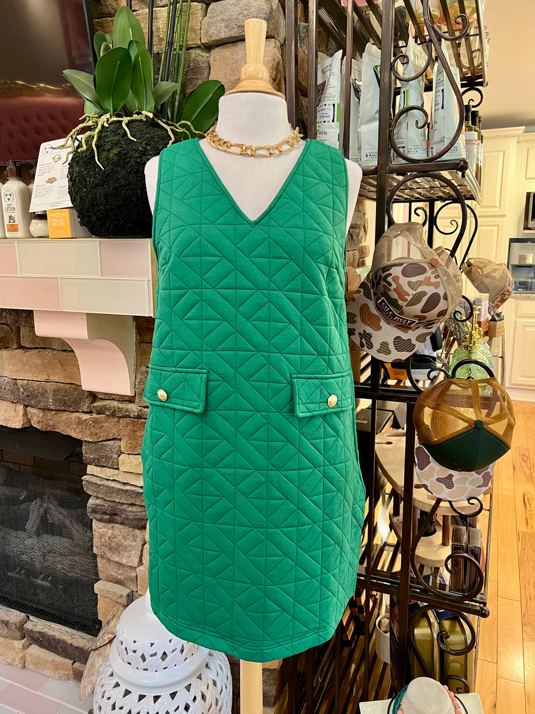 Green Quilted Sheath Dress