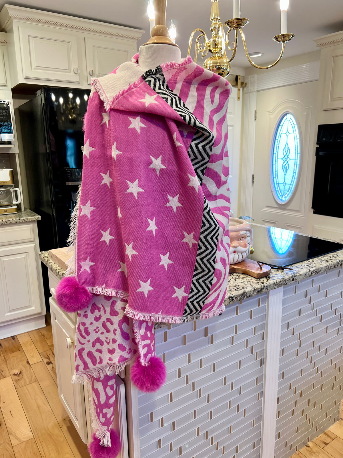 Pink Woven Scarf w/Hearts & Stars