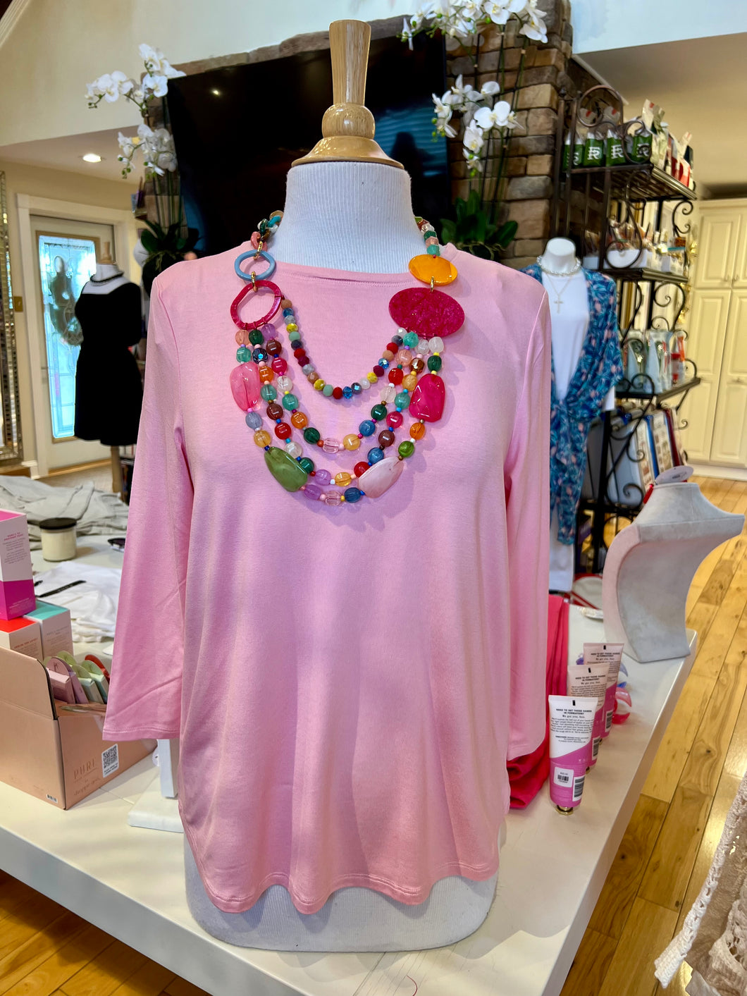 Light Pink 3/4 Sleeve Hi-Lo Top