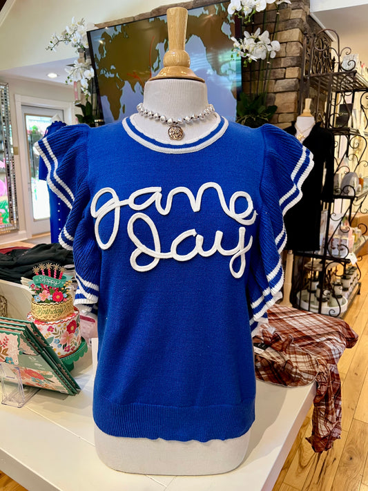 Royal Blue Ruffle Game Day Sweater