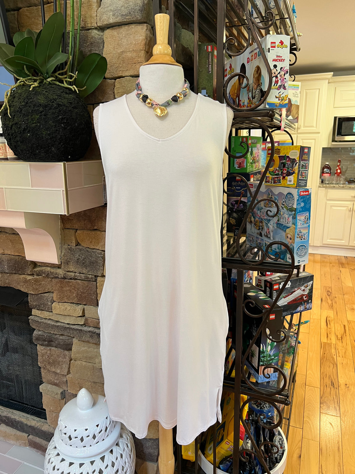 Charlotte White Crepe Sleeveless Dress