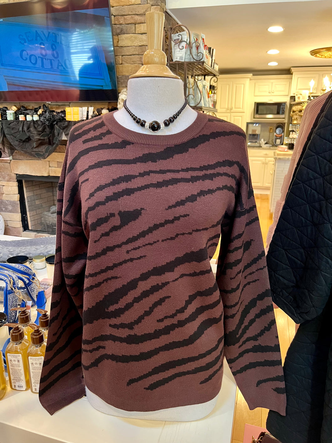 Brown & Black Zebra Print Sweater