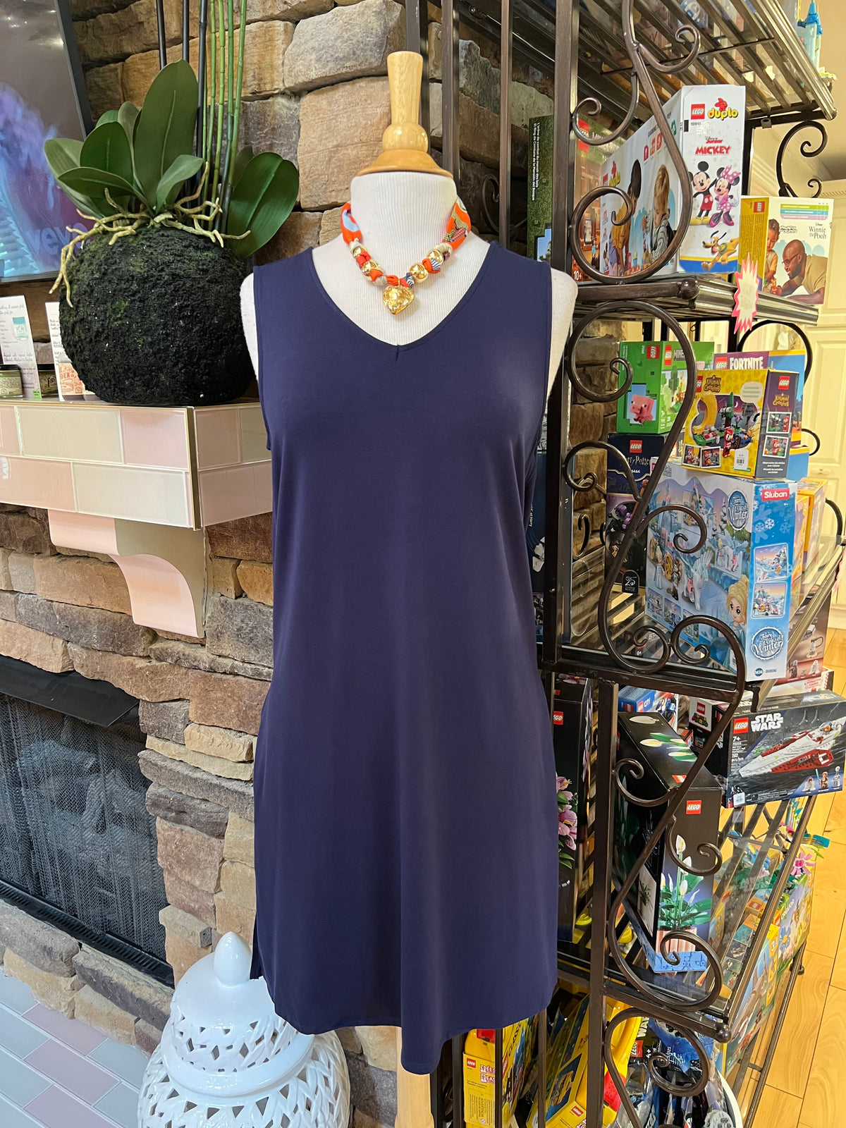 Charlotte Navy Crepe Sleeveless Dress